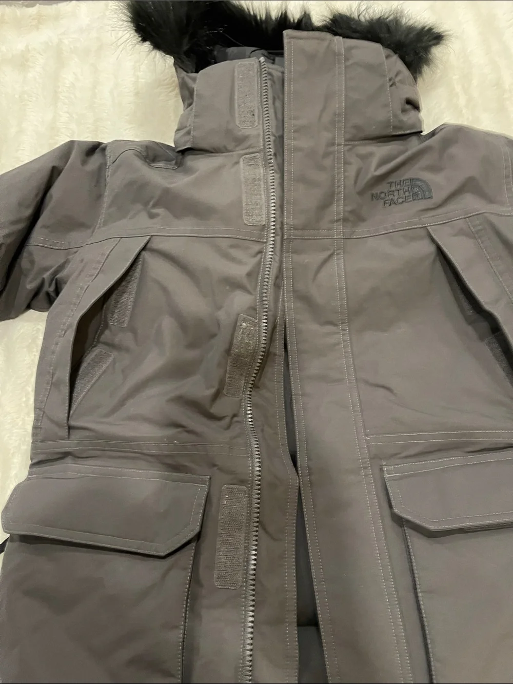 The North Face Kids' Parka Jacket - Charcoal Gray with Faux-Fur Hood